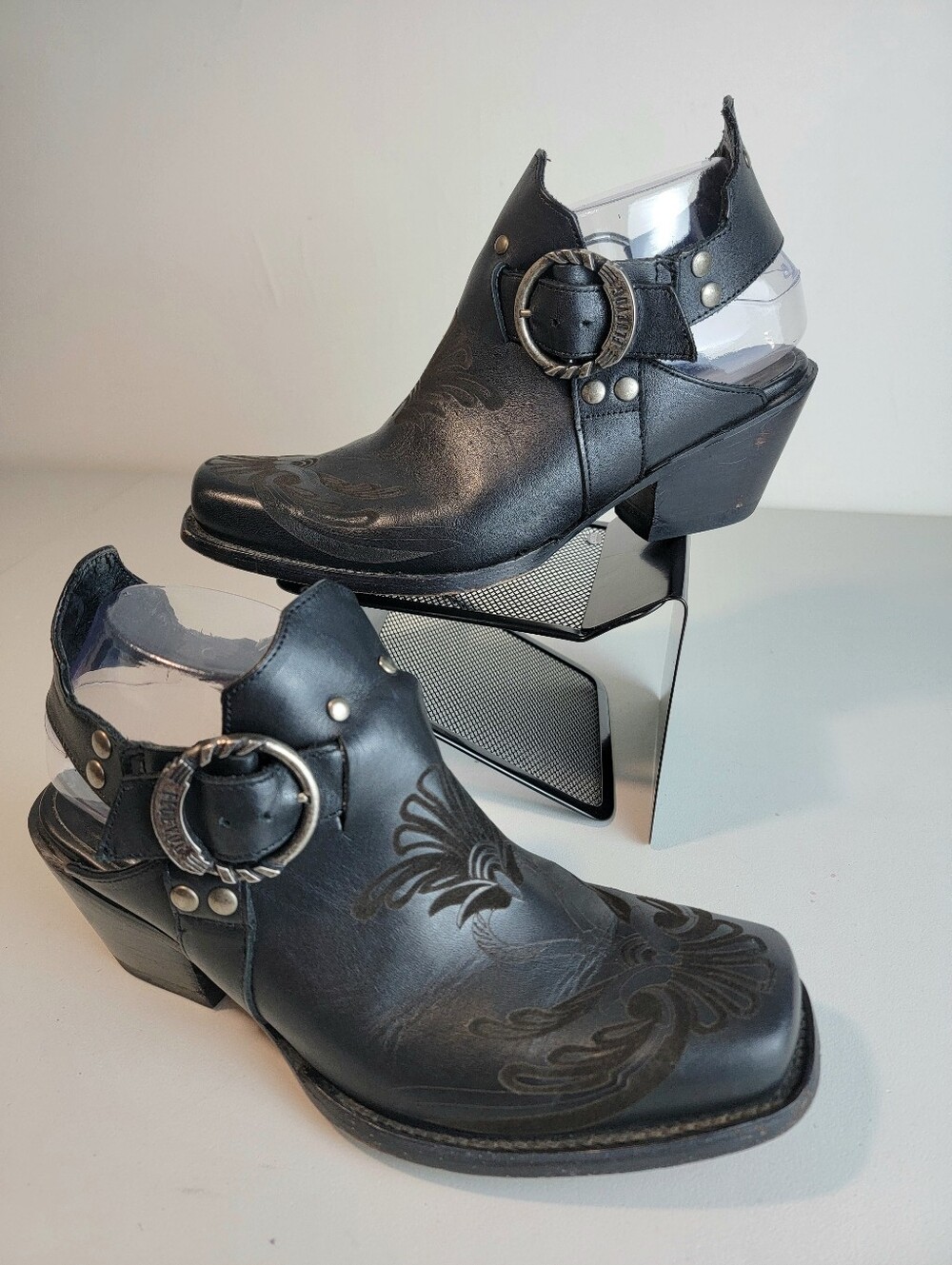 John Fluevog Loretta Slingback Cowgirl Western Clog Size 9.5 Black/Tattoo - READ